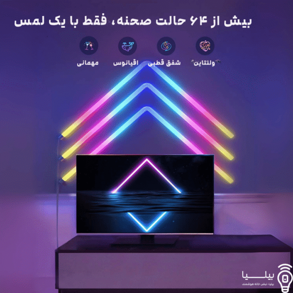 بیش از ۶۴ حالت نورپردازی صحنه برای گیمینگ با Govee Glide؛ افکت‌های خاص مثل اقیانوس، شفق قطبی، ولنتاین و مهمانی، قابل انتخاب فقط با یک لمس.