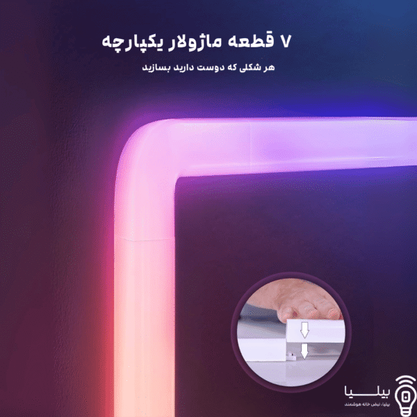 ماژول‌های LED یکپارچه Govee؛ نمایش اتصال بدون فاصله و قابلیت ساخت هر شکل دلخواه برای دیوار اتاق گیم، مناسب دکوراسیون خلاقانه و مینیمال.