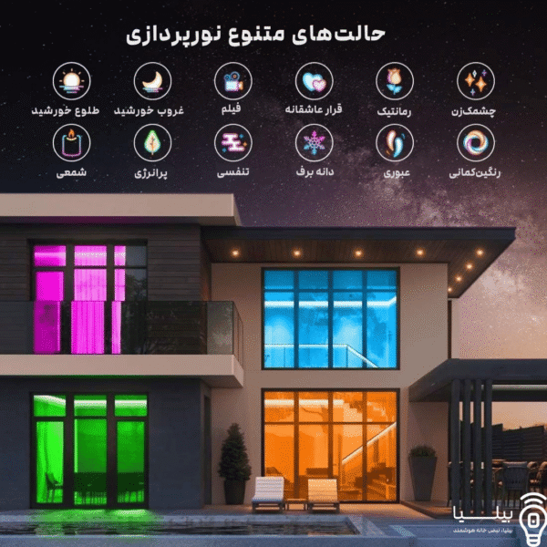 حالت‌های متنوع نورپردازی نوار LED هوشمند Govee RGBIC؛ جلوه رمانتیک، عاشقانه، فیلم، غروب، طلوع، شمع، پرتکاپو، تنفسی، برفی، عبوری و رنگین‌کمانی؛ فروشگاه بیلیا