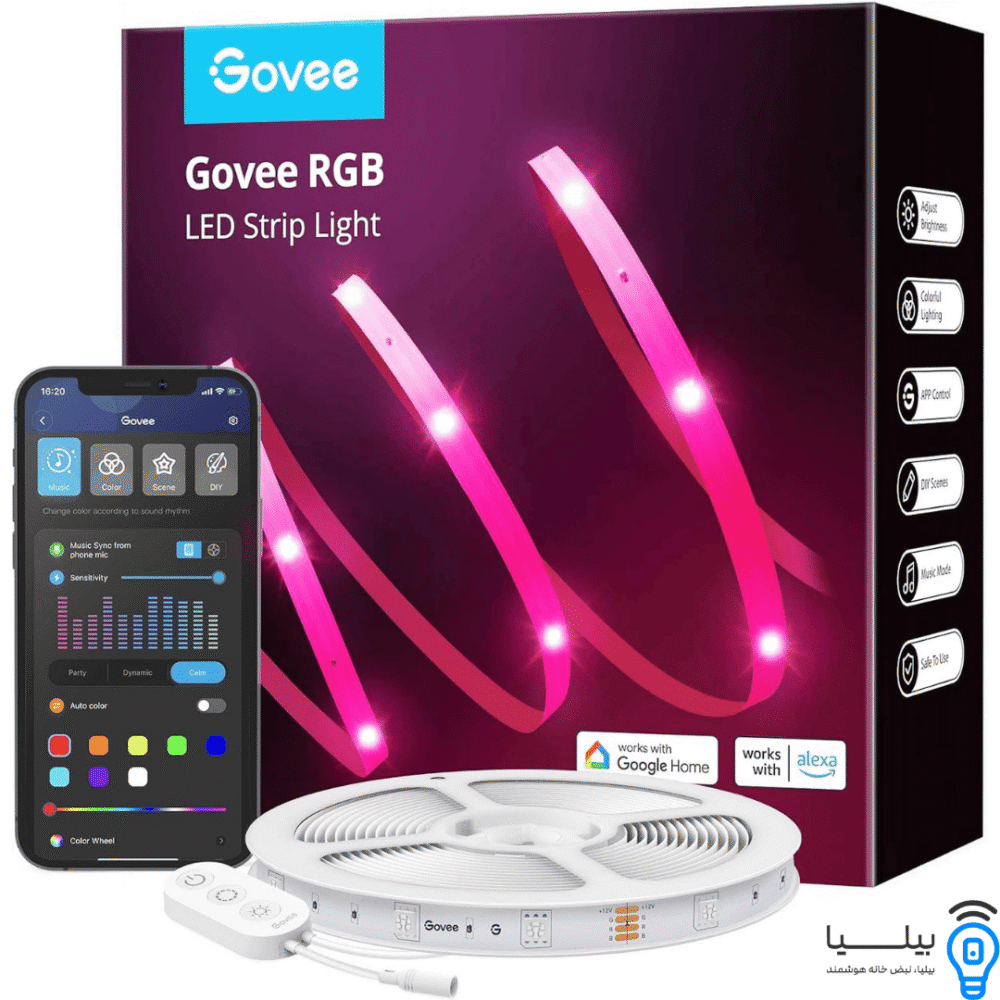 بسته‌بندی نوار LED هوشمند Govee RGB با اپلیکیشن، کنترل از راه دور و سازگاری با Alexa و Google Home – بیلیا